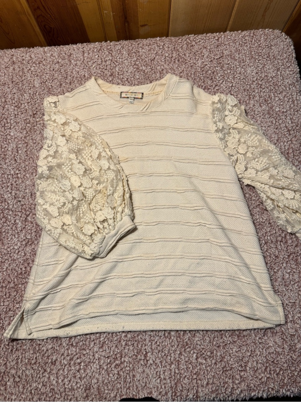 Eri + Ali Anthropologie Lace Sleeve Sweater Top Cream XS